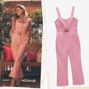 ZARA Pink Belted Corset Jumpsuit - Size Large